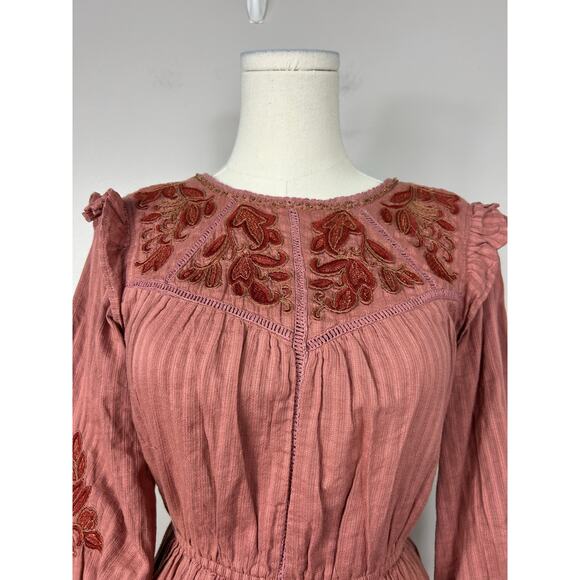 Bohme Embroidered Mini Dress Orange Sz XS Boho Peasant Cottagecore - Picture 3 of 10